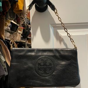 Tory Burch Black Leather Reva Flap Shoulder Bag